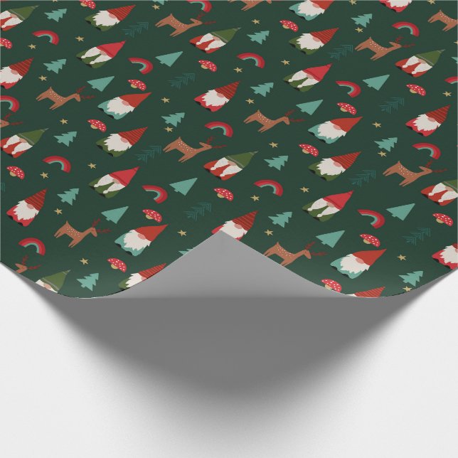 Christmas Gnomes holiday dark green Wrapping Paper (Corner)