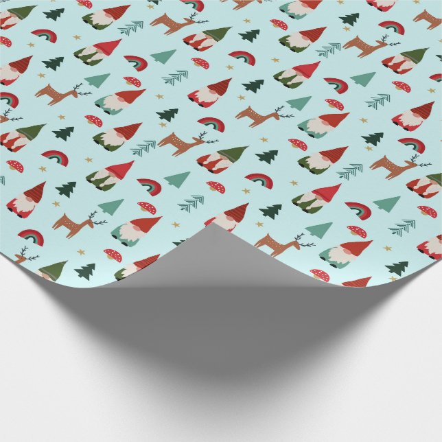 Christmas Gnomes holiday light mint Wrapping Paper (Corner)