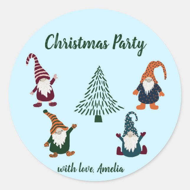Christmas Gnomes Holiday Party Gift  Classic Round Sticker (Front)