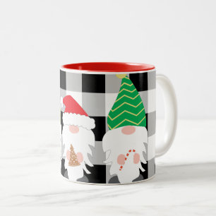 Christmas Gnomes Home Decor with Buffalo Check Two-Tone Coffee Mug