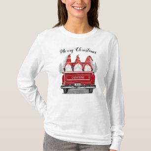 Christmas Gnomes in Hats Vintage Red Truck Holiday T-Shirt