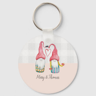 Christmas Gnomes In Love Watercolor Hand-painted Keychain