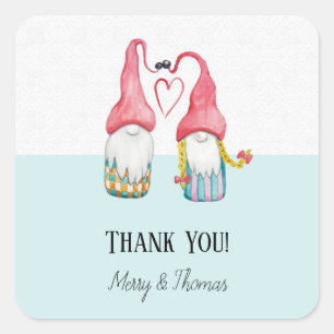 Christmas Gnomes In Love Watercolor Hand-painted Square Sticker