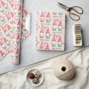 Christmas Gnomes In Love Watercolor Hand-painted Wrapping Paper