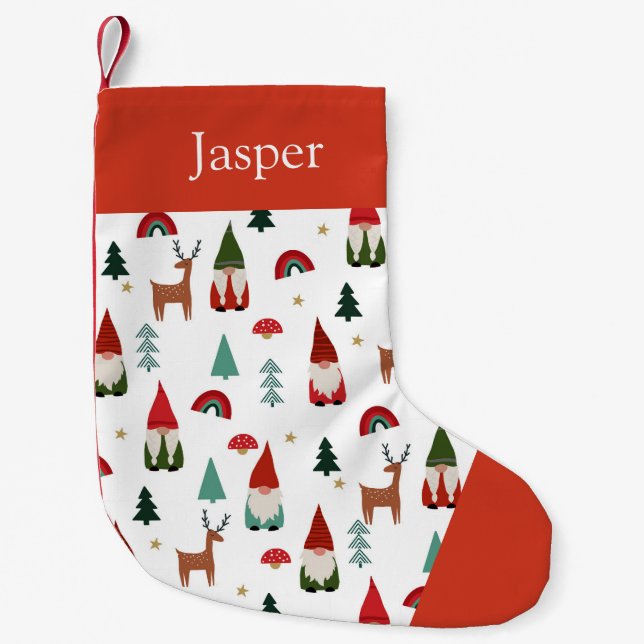 Christmas Gnomes Kids name Small Christmas Stocking (Front)