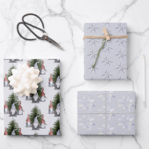 Christmas Gnomes Nordic Blue Snowflakes Stars Wrapping Paper Sheet