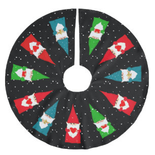Christmas Gnomes on Black Brushed Polyester Tree Skirt