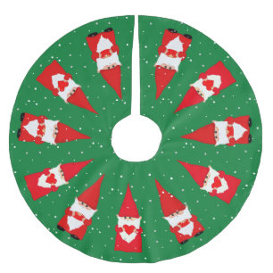 Christmas Gnomes on Green Brushed Polyester Tree S Skirt