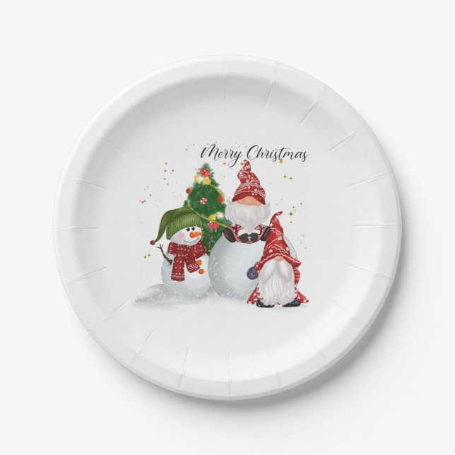 Christmas Gnomes Paper Plate (Front)