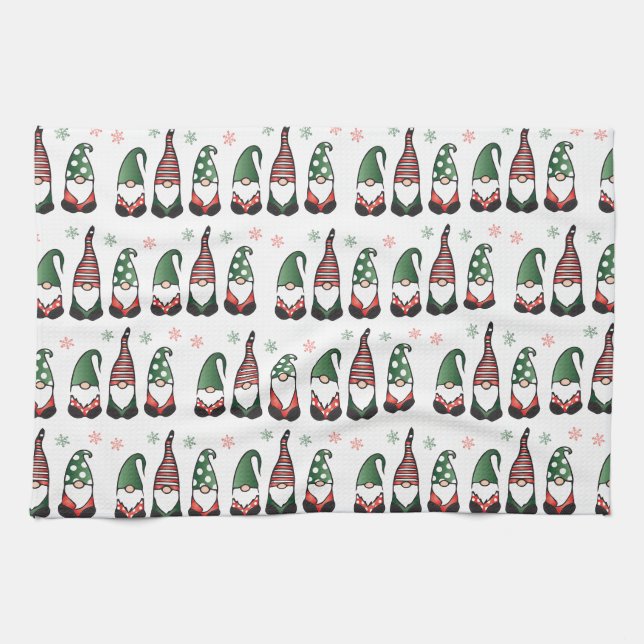 Christmas Gnomes Pattern Kitchen Towel (Horizontal)