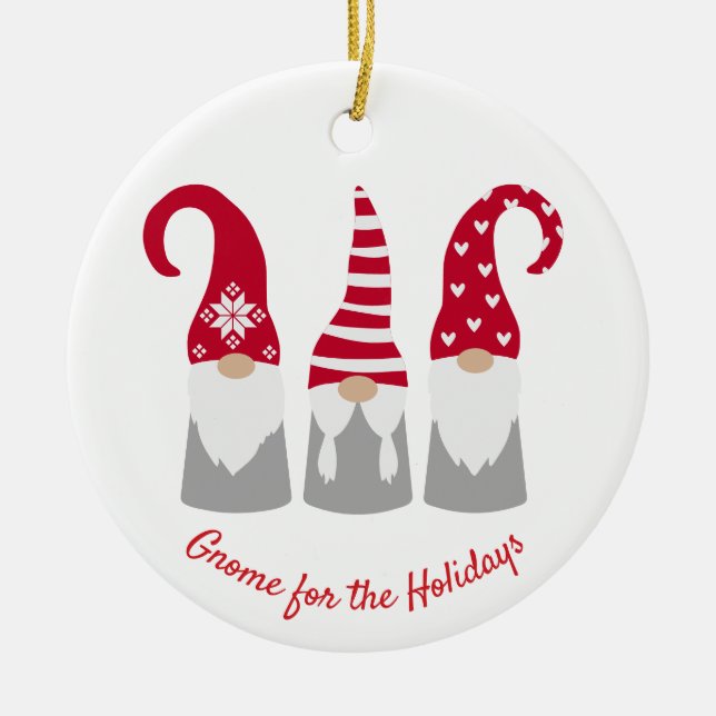 Christmas Gnomes Personalized Minimal Ceramic Ornament (Front)