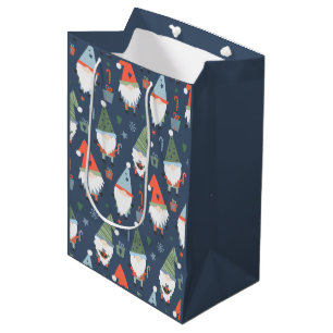 Christmas Gnomes Santa Claus Blue Green Whimsical Medium Gift Bag