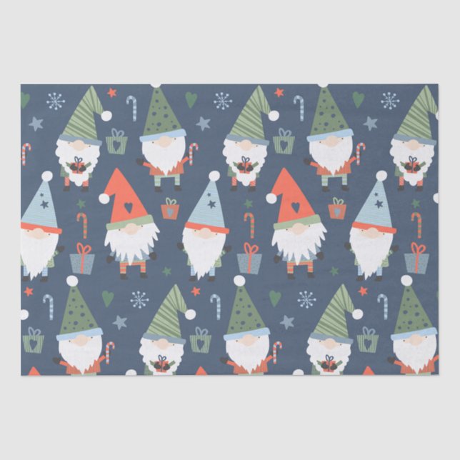 Christmas Gnomes Santa Claus Blue Green Whimsical  Tissue Paper (Front)