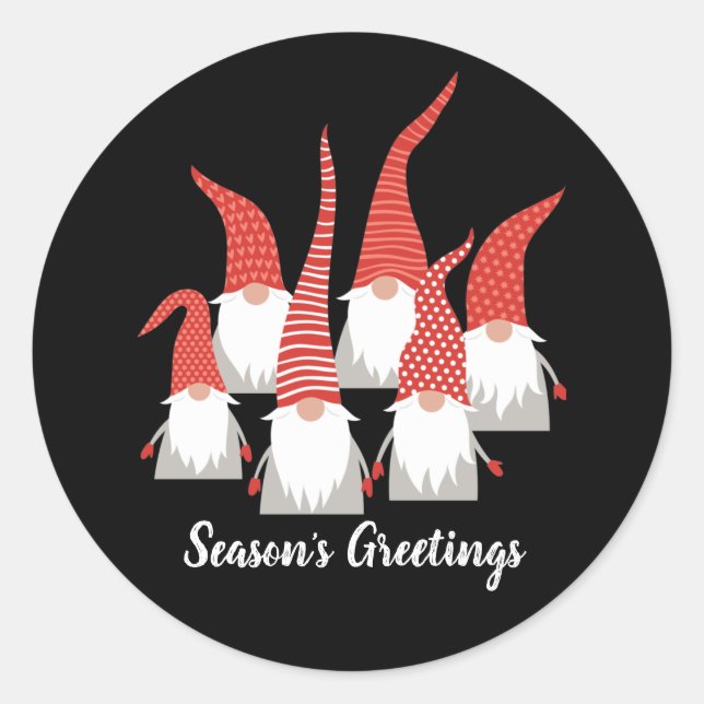 Christmas Gnomes Seasons Greetings Holiday Elf Classic Round Sticker (Front)