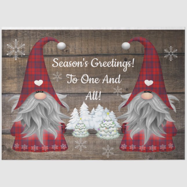 Christmas Gnomes Season's Greetings Rustic Wood Tissue Paper (Front)