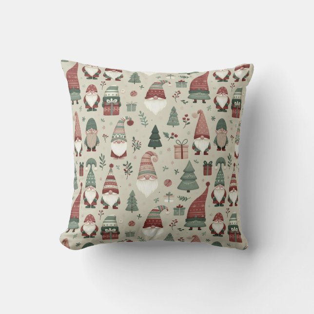 Christmas Gnomes Throw Pillow (Front)