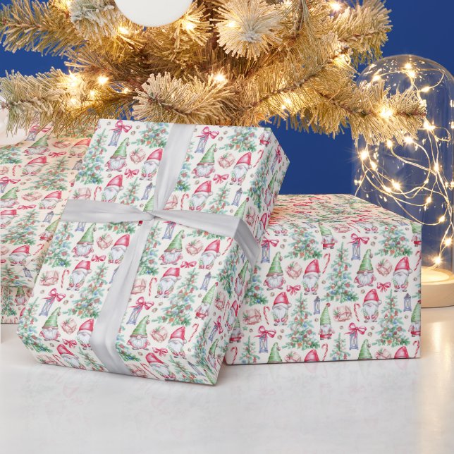 Christmas Gnomes Watercolor Wrapping Paper (Holidays)