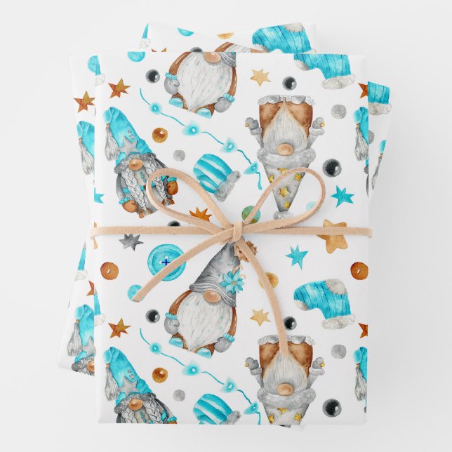 Christmas Gnomes with Cute Rustic Decorations  Wrapping Paper Sheet (In situ)