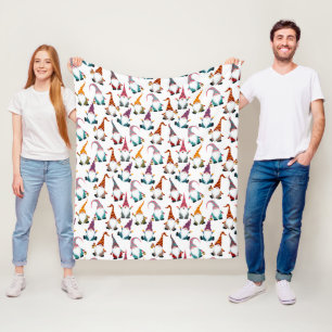 Christmas Gnomes with Lantern Watercolor Holiday Fleece Blanket