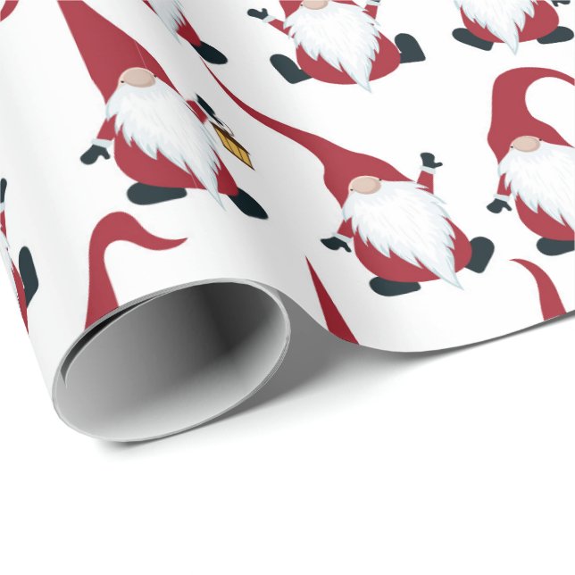 Christmas Gnomes with Lantern Watercolor Holiday Wrapping Paper (Roll Corner)