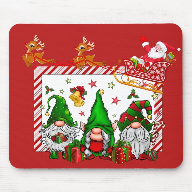 Christmas Gnomes With Santa  Mouse Pad (Front)