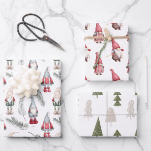 Christmas Gnomes Woodland Pine Wrapping Paper Sheet