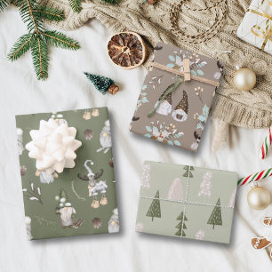 Christmas Gnomes Woodland Wrapping Paper Sheets