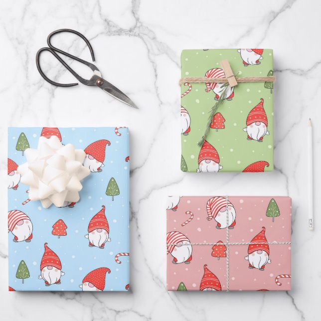 Christmas Gnomes Wrapping Paper  Set of 3 (Front)
