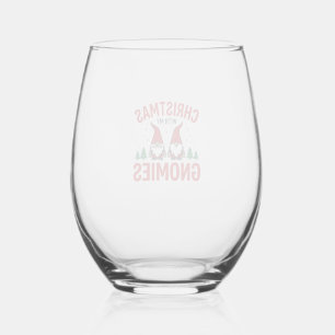 Christmas Gnomies Holiday Gnome Design Stemless Wine Glass