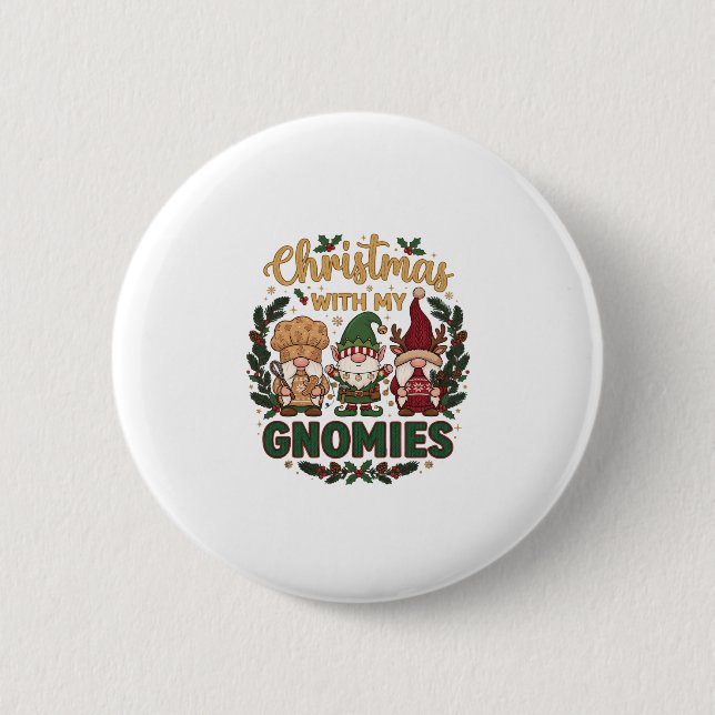 Christmas Gnomies String Lights Candy Cane 2 Inch Round Button (Front)