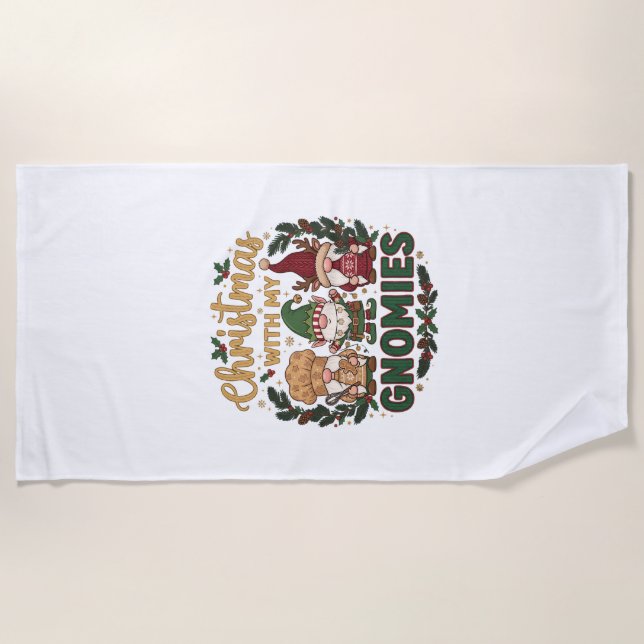 Christmas Gnomies String Lights Candy Cane Beach Towel (Front)