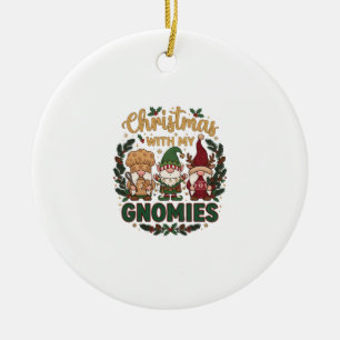 Christmas Gnomies String Lights Candy Cane Ceramic Ornament
