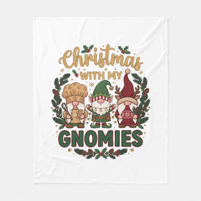 Christmas Gnomies String Lights Candy Cane Fleece Blanket (Front)