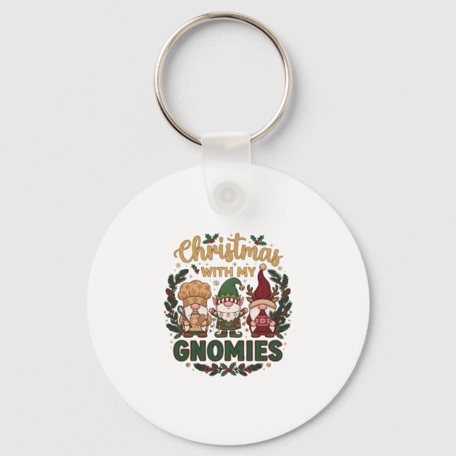 Christmas Gnomies String Lights Candy Cane Keychain (Front)