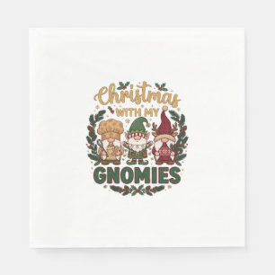 Christmas Gnomies String Lights Candy Cane Napkin