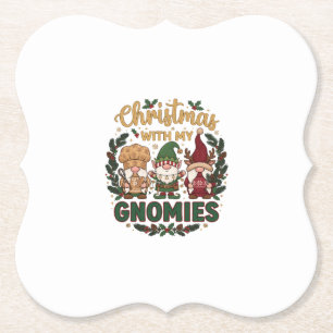 Christmas Gnomies String Lights Candy Cane Paper Coaster