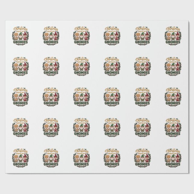 Christmas Gnomies String Lights Candy Cane Wrapping Paper (Flat)