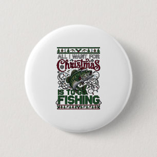 Christmas Go Fishing Fish Santa Hat Lights 2 Inch Round Button