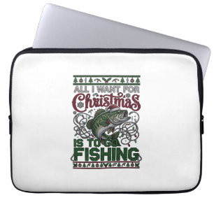Christmas Go Fishing Fish Santa Hat Lights Laptop Sleeve
