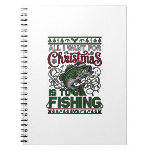 Christmas Go Fishing Fish Santa Hat Lights Notebook