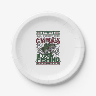 Christmas Go Fishing Fish Santa Hat Lights Paper Plate
