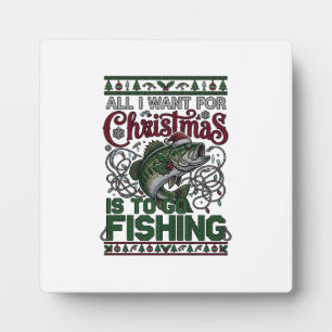 Christmas Go Fishing Fish Santa Hat Lights Plaque