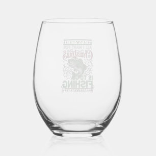 Christmas Go Fishing Fish Santa Hat Lights Stemless Wine Glass