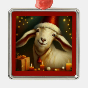 Christmas Goat 3 Metal Ornament