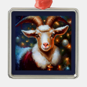 Christmas Goat 4 Metal Ornament