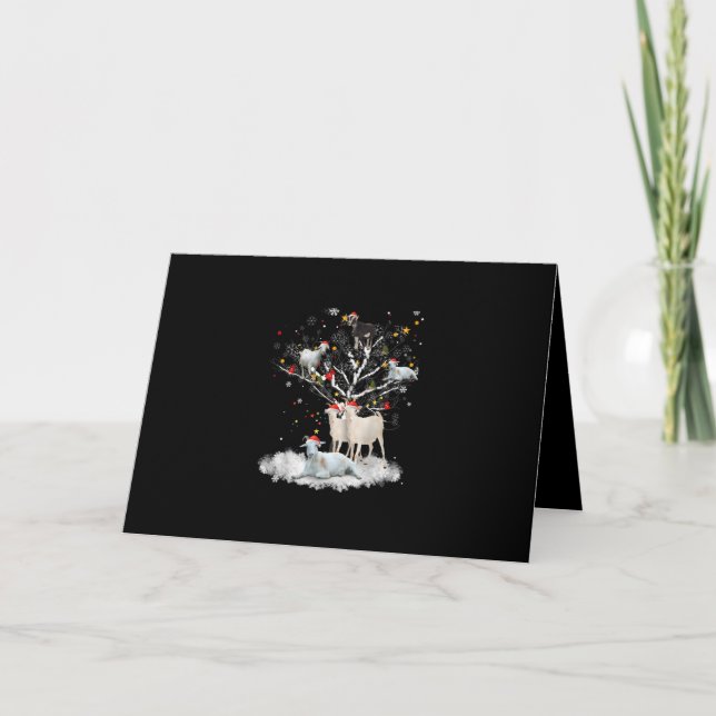 Christmas Goat On Tree Funny Santa Goat Lover Gift Holiday Card (Front)