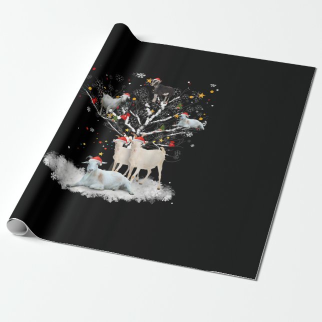 Christmas Goat On Tree Funny Santa Goat Lover Gift Wrapping Paper (Unrolled)