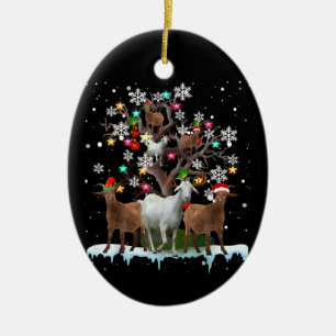 Christmas Goat On Tree Santa Goat Lover Ceramic Ornament