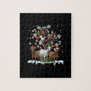 Christmas Goat On Tree Santa Goat Lover's Jigsaw Puzzle