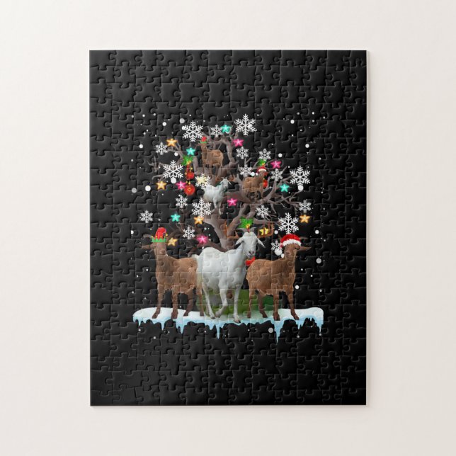 Christmas Goat On Tree Santa Goat Lover's Jigsaw Puzzle (Vertical)